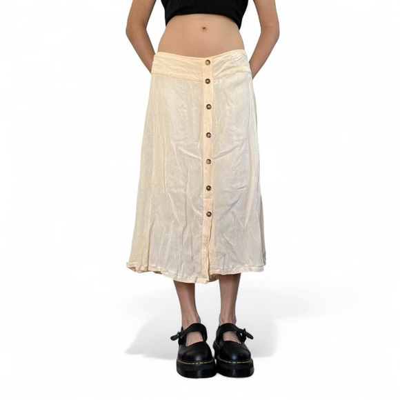 New York & Company Cream Button-Front A-Line Skirt - Picture 1 of 6